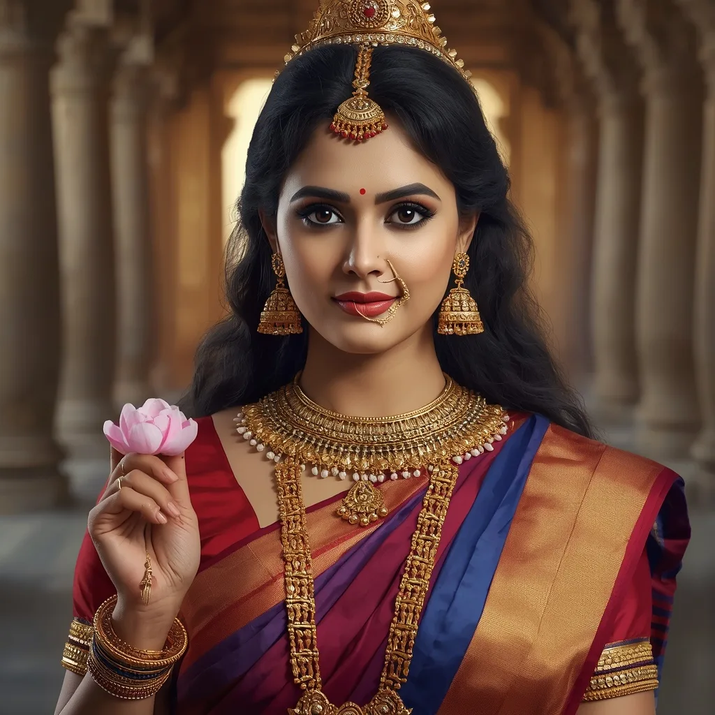 A Beautiful Woman's Regal Portrait as an Indian Goddess