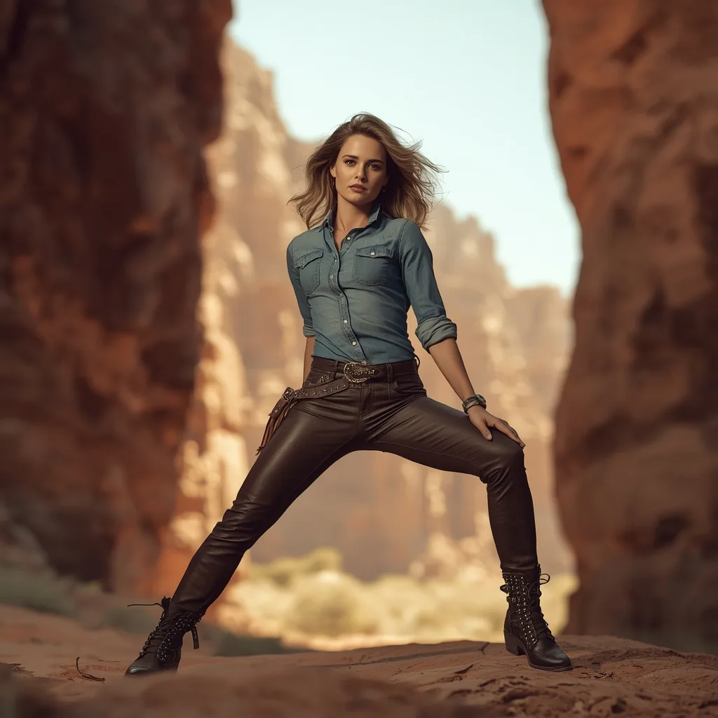 Beautiful Woman's Dynamic Pose in a Desert Canyon
