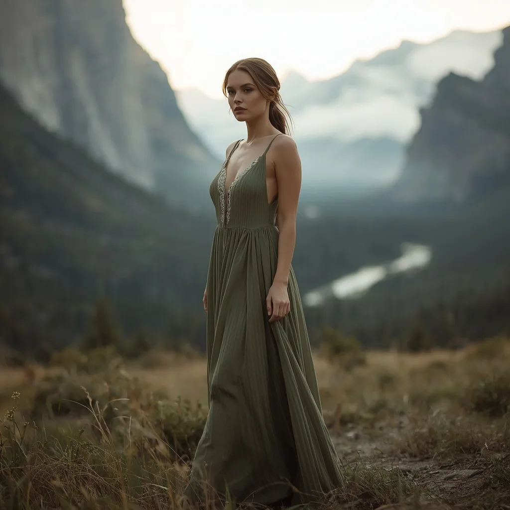 Beautiful Woman's Majestic Presence in a Mountain Valley