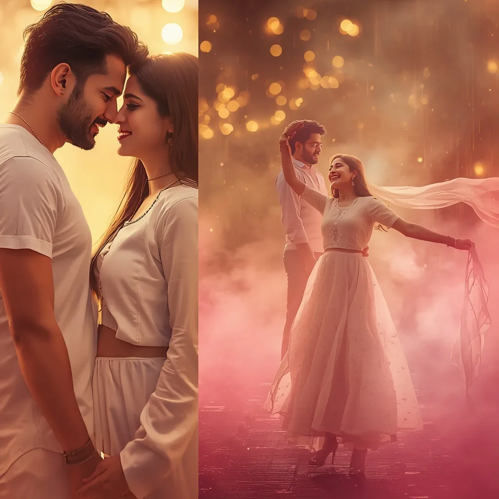 Cinematic Three-Frame Movie Poster Style Couple Romance – modern couple ai prompts – AI generated example