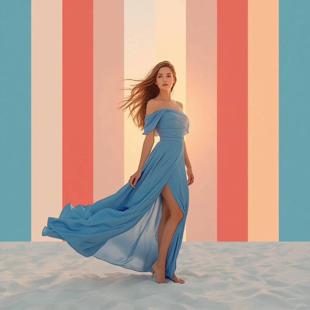 Coastal Glamour: A Beautiful Girl in a Flowing Resort Gown