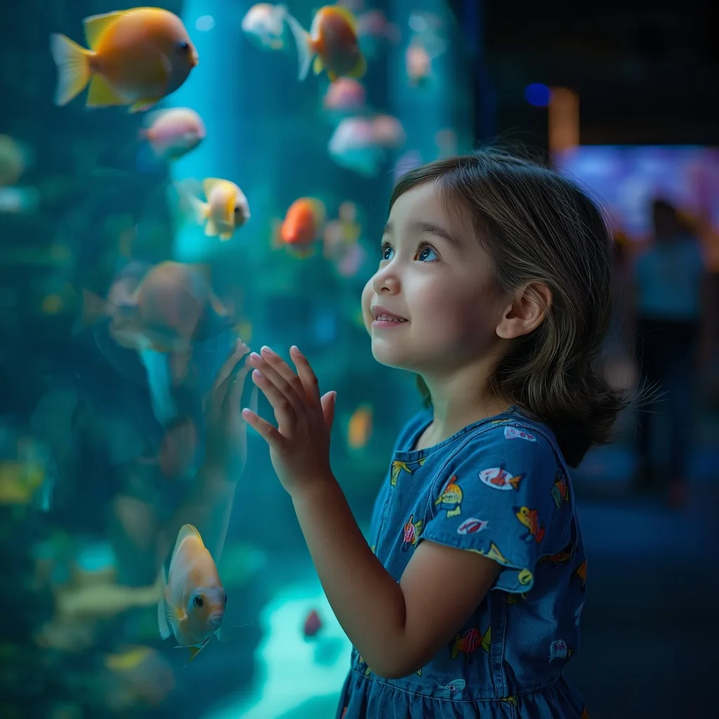 Cute Girl's Innocent Curiosity at an Aquarium