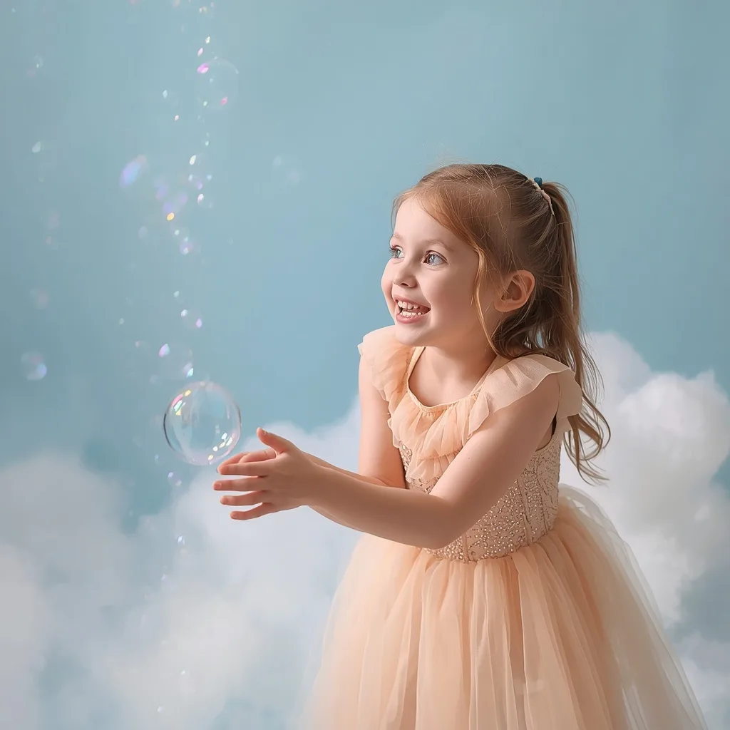 Cute Girl's Innocent Gaze at a Bubble Stream