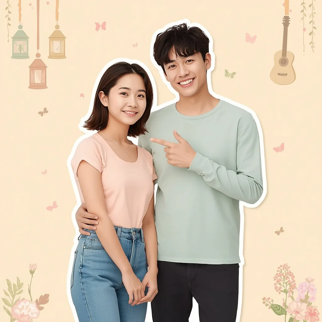 Cute Romantic Pastel Sticker-Art Couple with Doodles – modern couple ai prompts – AI generated example