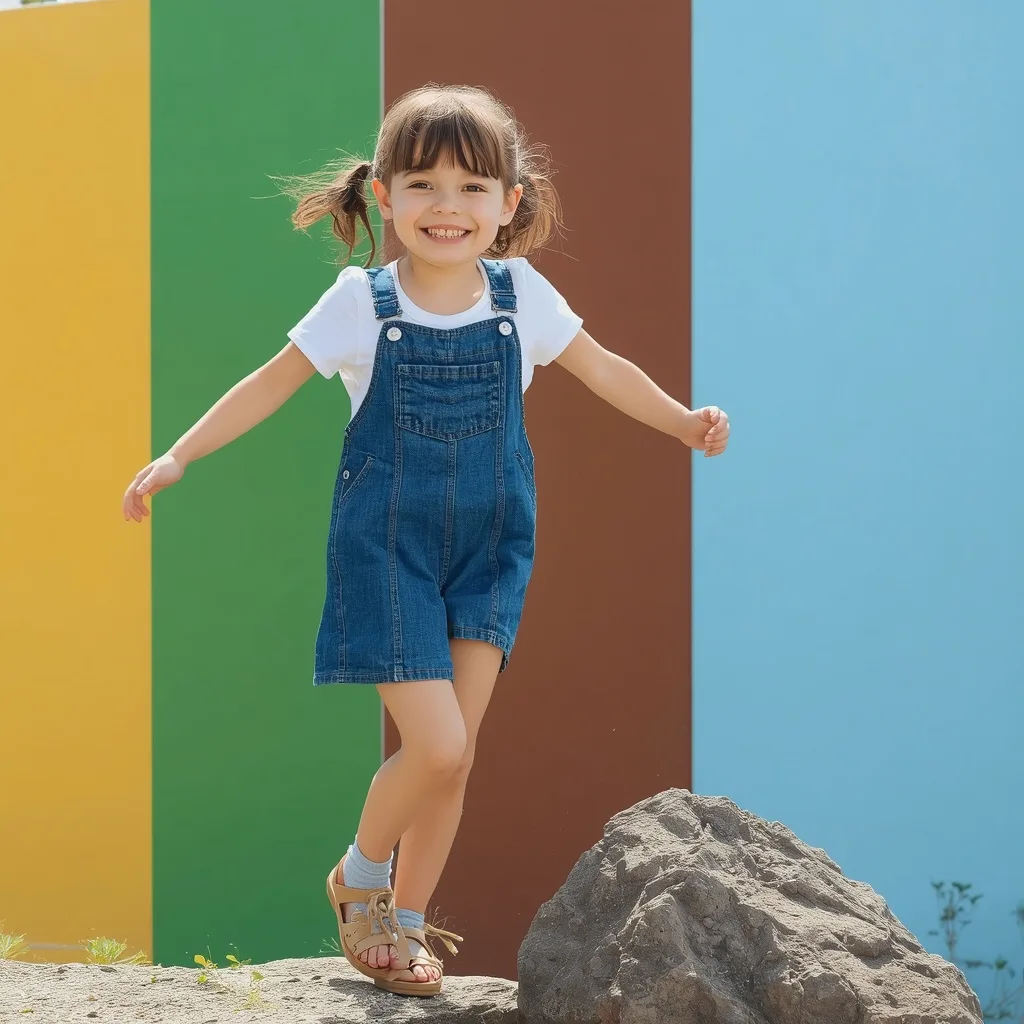 Little Explorer: A Cute Girl in a Playful Jumpsuit Dress – elegant girls ai prompts – AI generated example