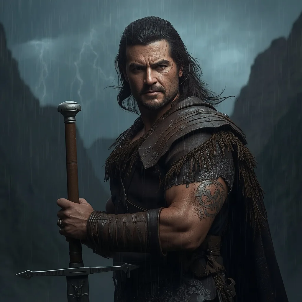 Ancient Warrior in a Storm-Swept Mountain Pass – men ai prompts – AI generated example