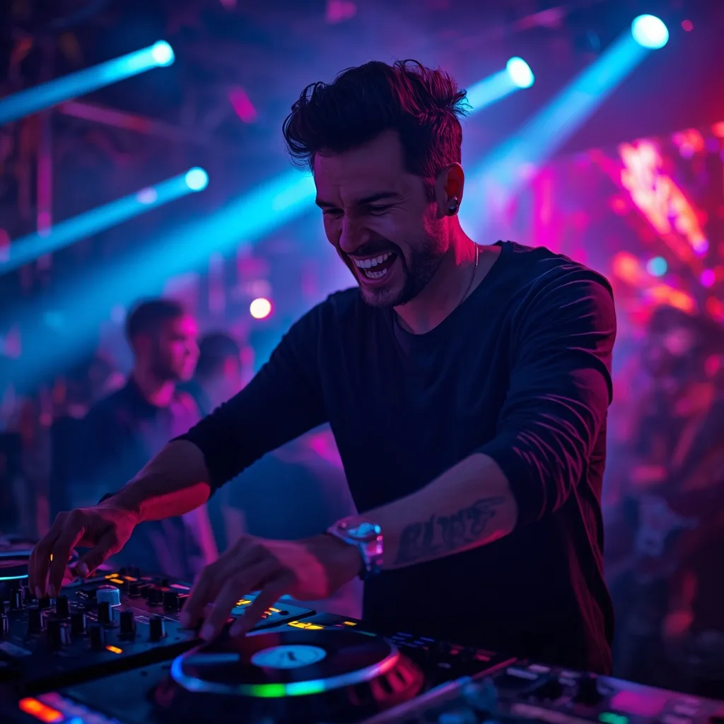 Man's Energetic Performance as a DJ at a Club – men ai prompts – AI generated example