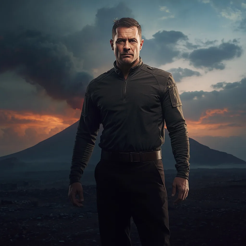 Powerful Man's Portrait Against a Volcanic Eruption – men ai prompts – AI generated example